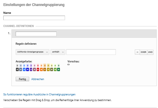 Einstellung der Channelgruppierung