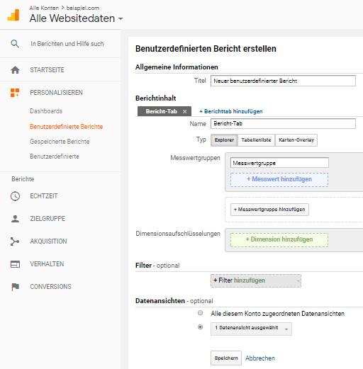 Benutzerdefinierten Bericht verwalten