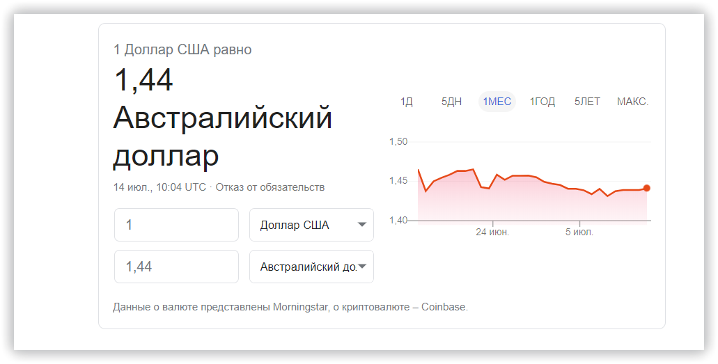 Конвертер валют Google