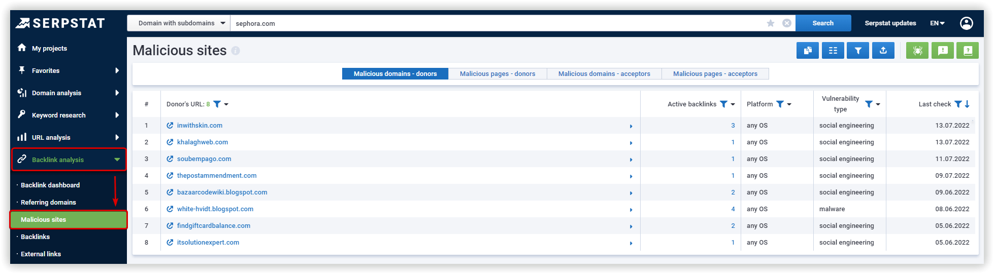 Malicious site Serpstat