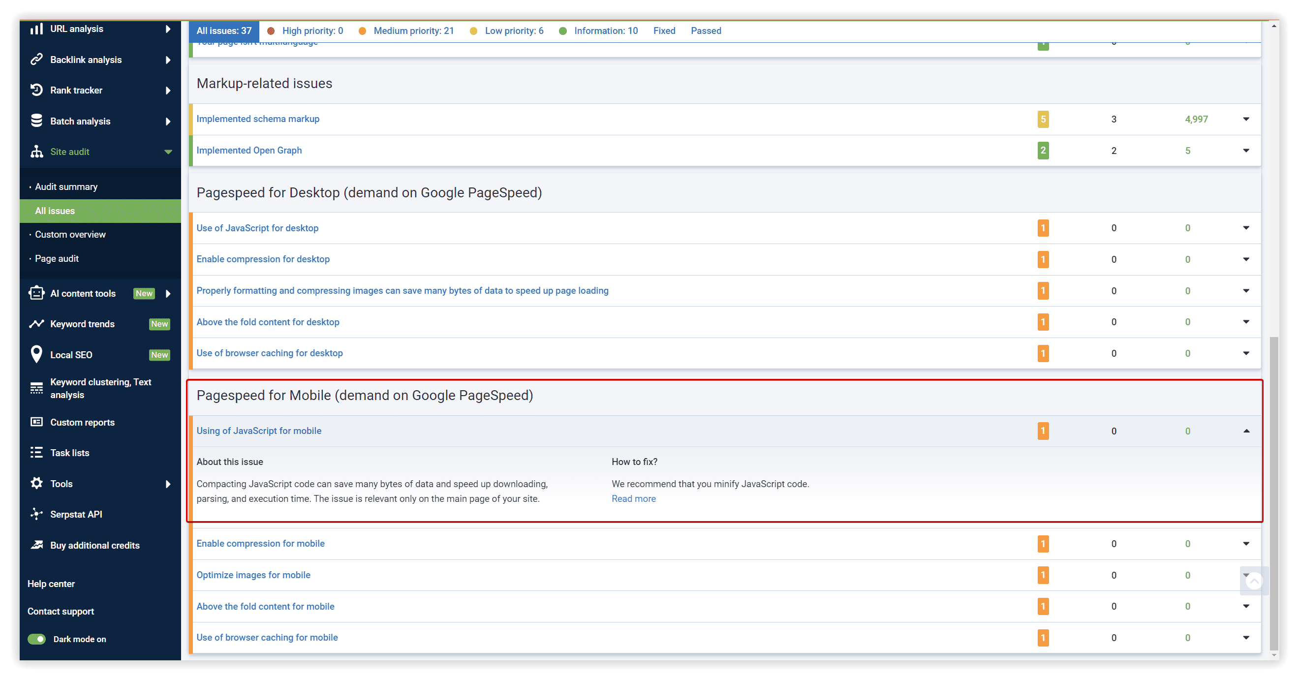 Site Audit in Serpstat