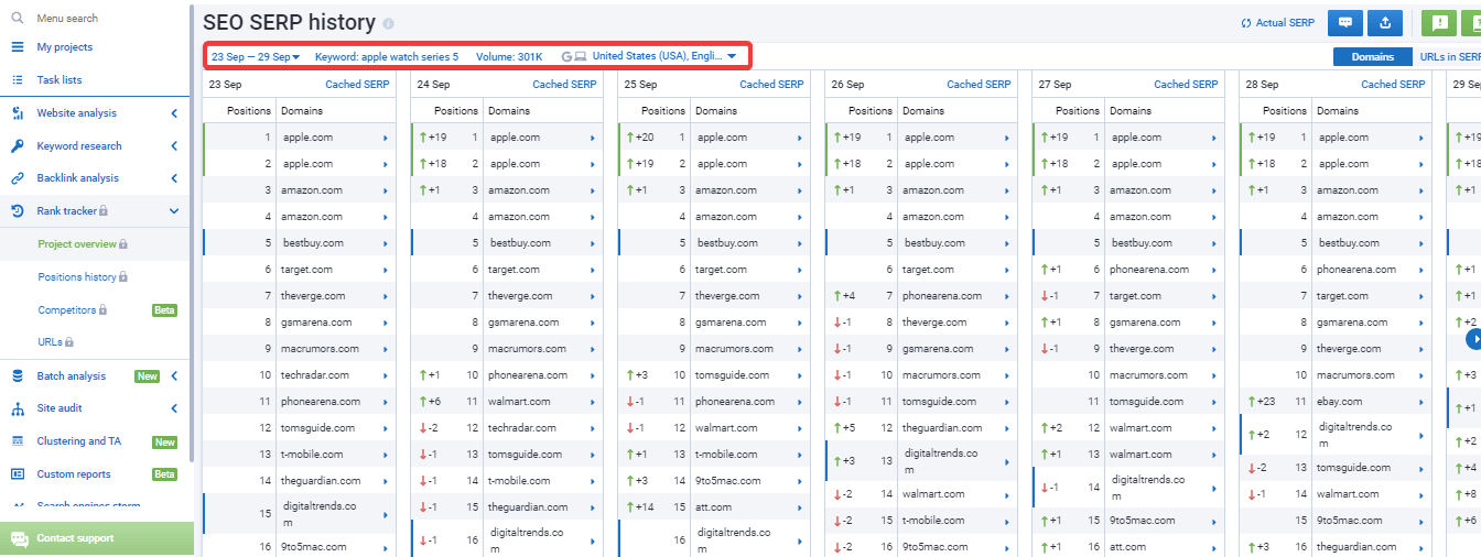 SERP history — saved search reasult 