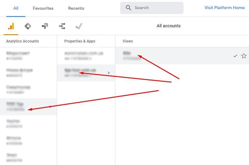 Account choosing in Google Analytics