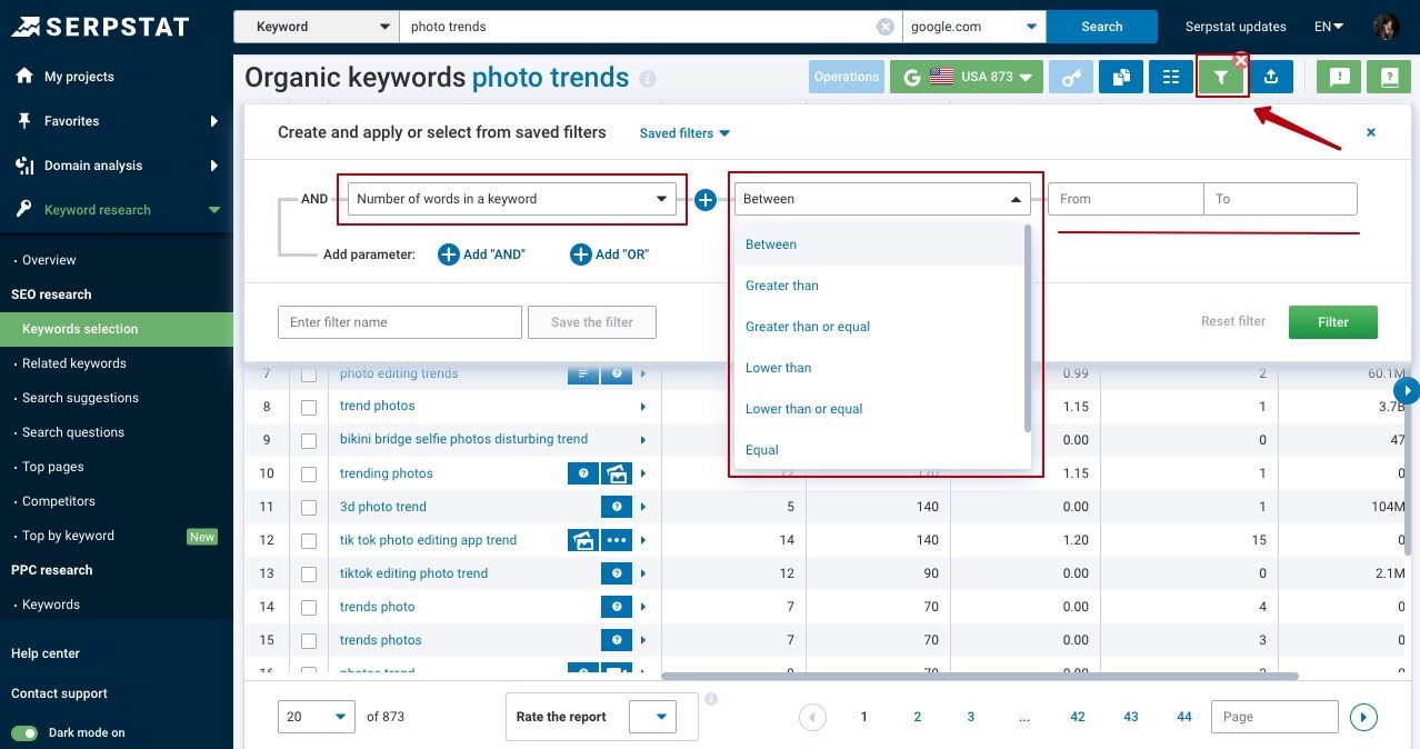 Serpstat Keywords Research tools