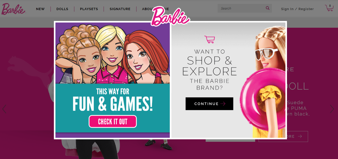 Example site, decorated in pink