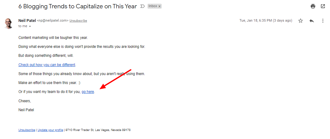 Engaging follow-up email by Neil Patel