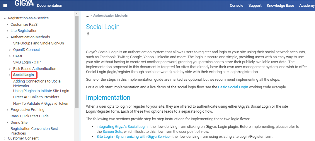 Gigya Social Login method