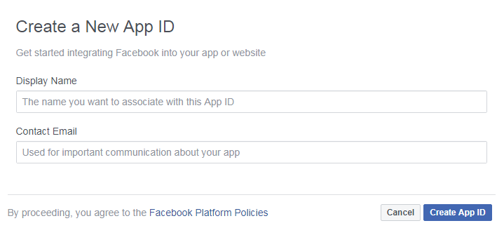 New app in Facebook for Developers