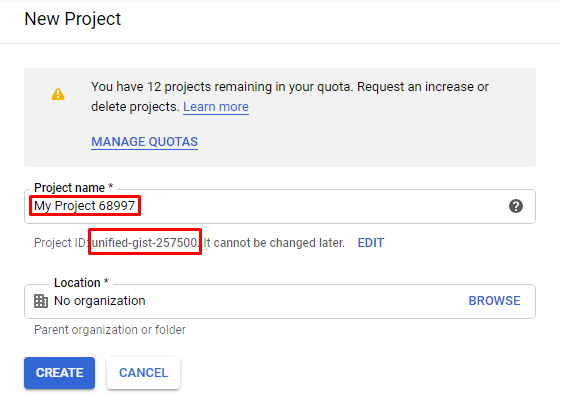 New project ID in Google APIs