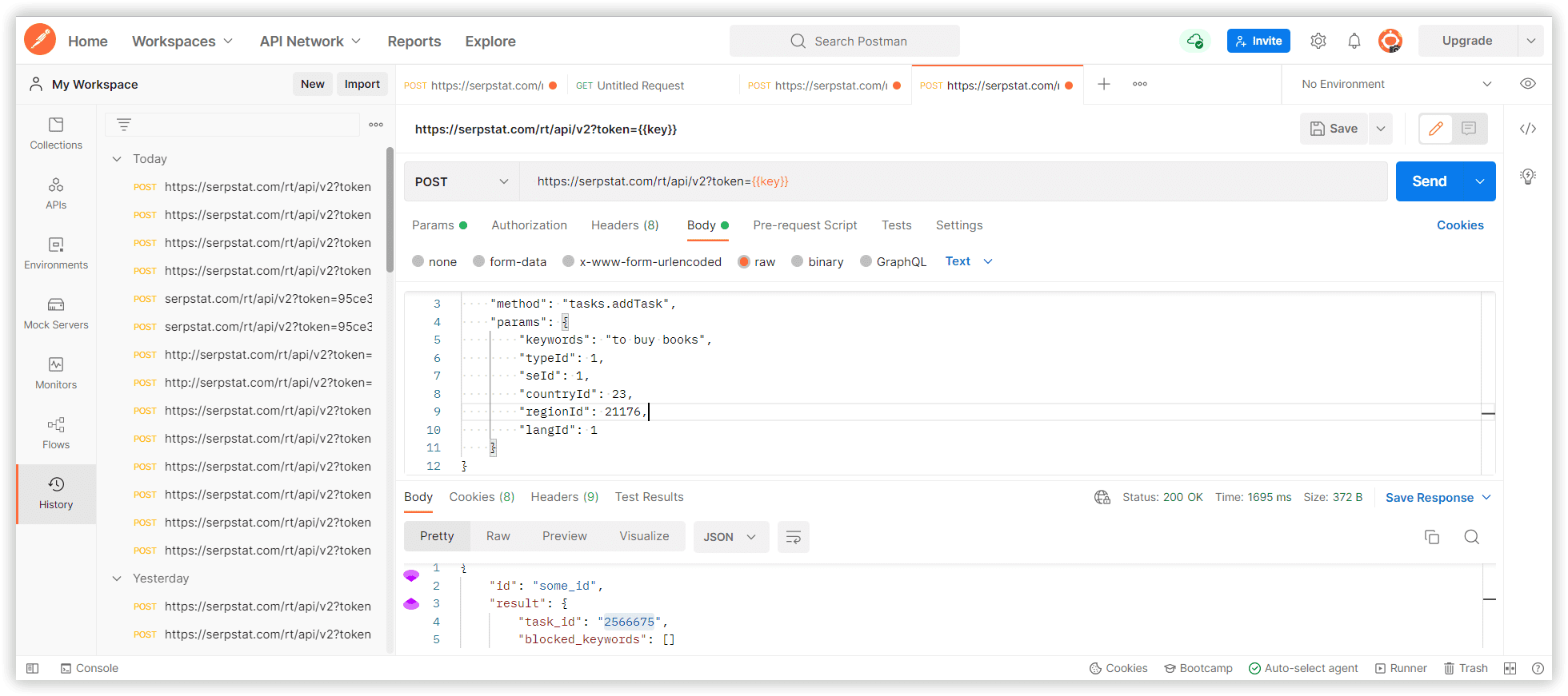  An example of a SERP Crawling request based on a keyword from a niche