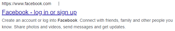 Google SERP: Searching for "Facebook official website" from the U.S. region