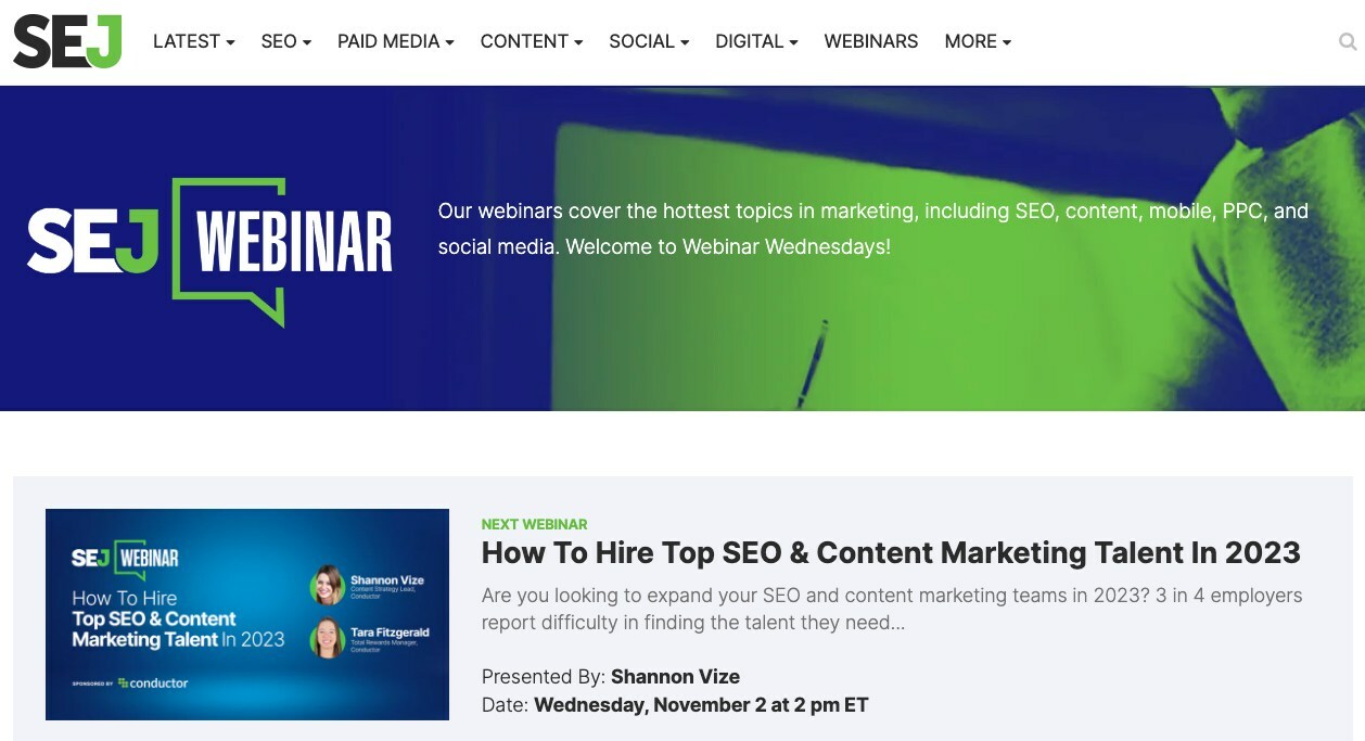 Search Engine Journal Webinars