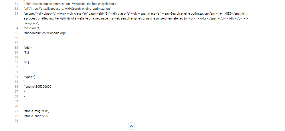 SERP parsing result