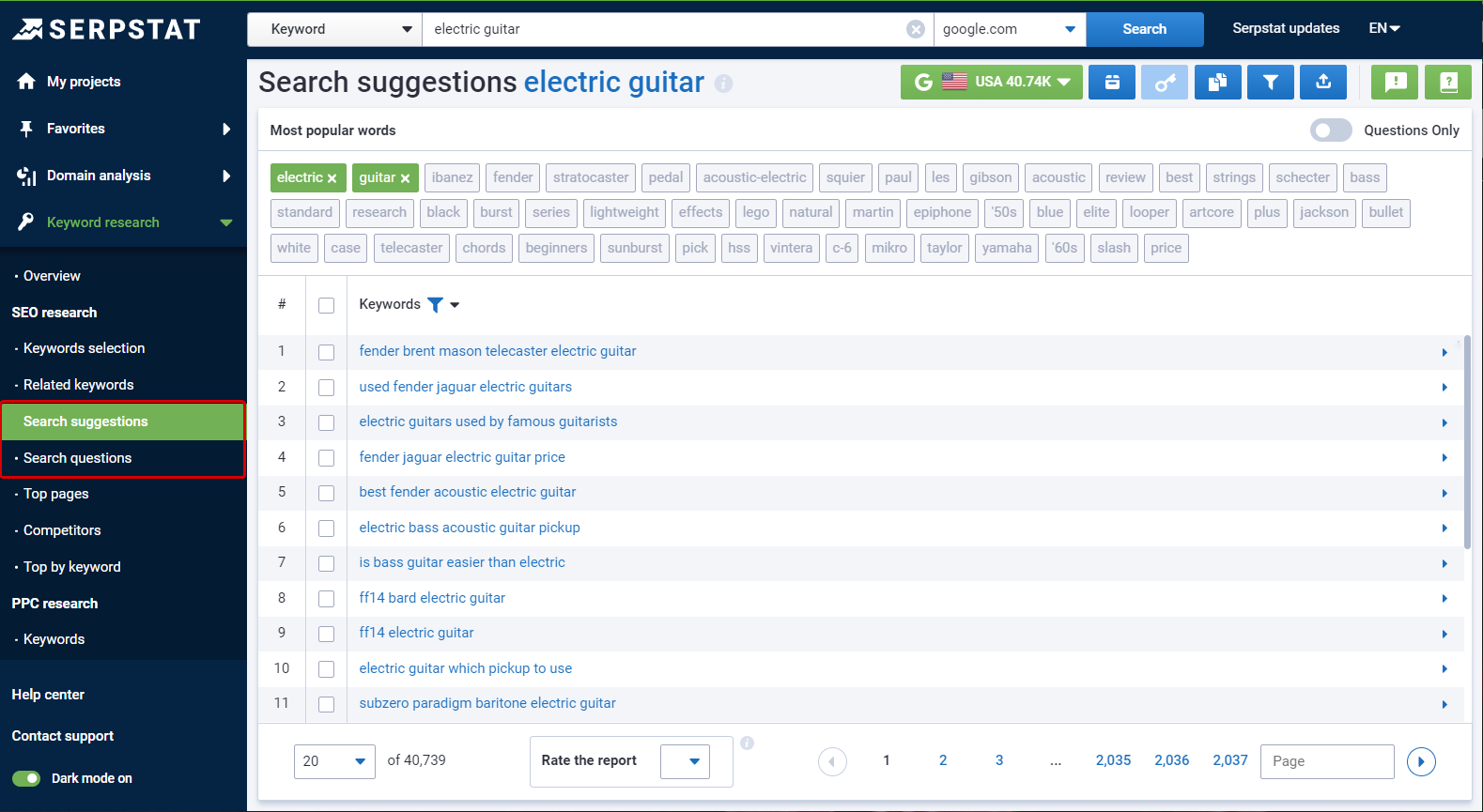 Serpstat Keyword Research: Related Keywords report