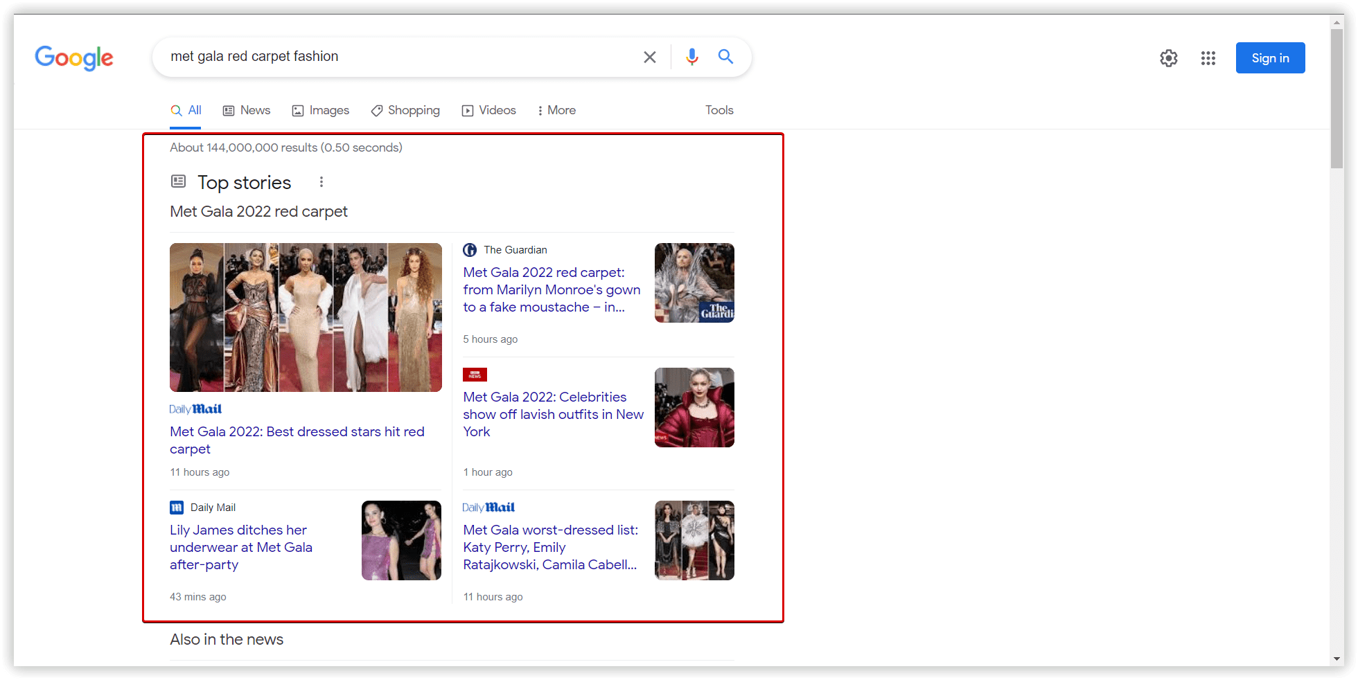 SERP with news