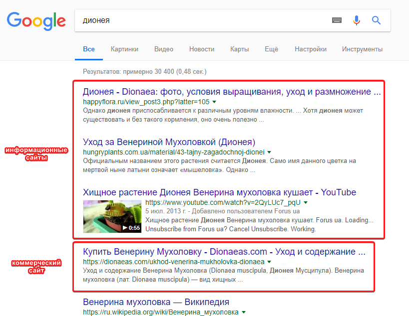 Смешанная поисковая выдача Google
