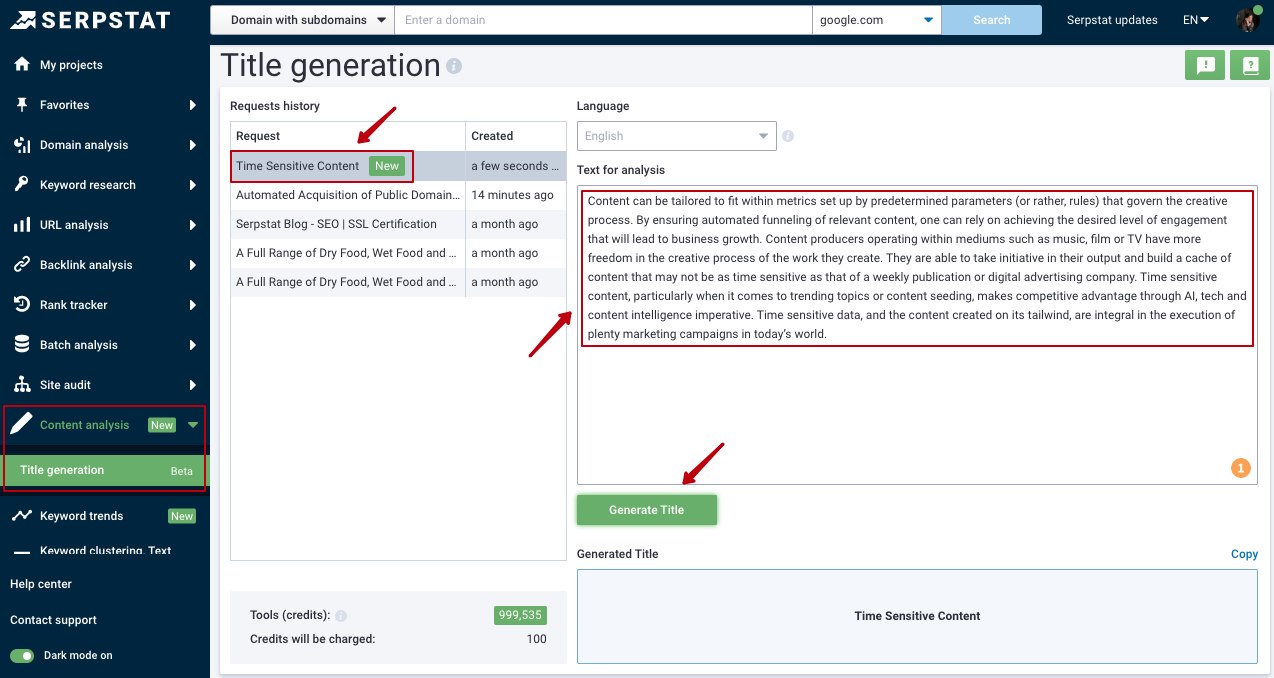 Title Generation Tool from Serpstat