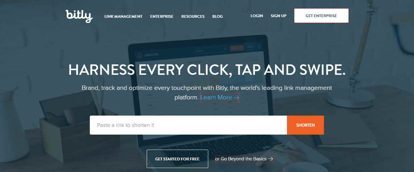 Главная страница сервиса для обрезки ссылок bitly.com