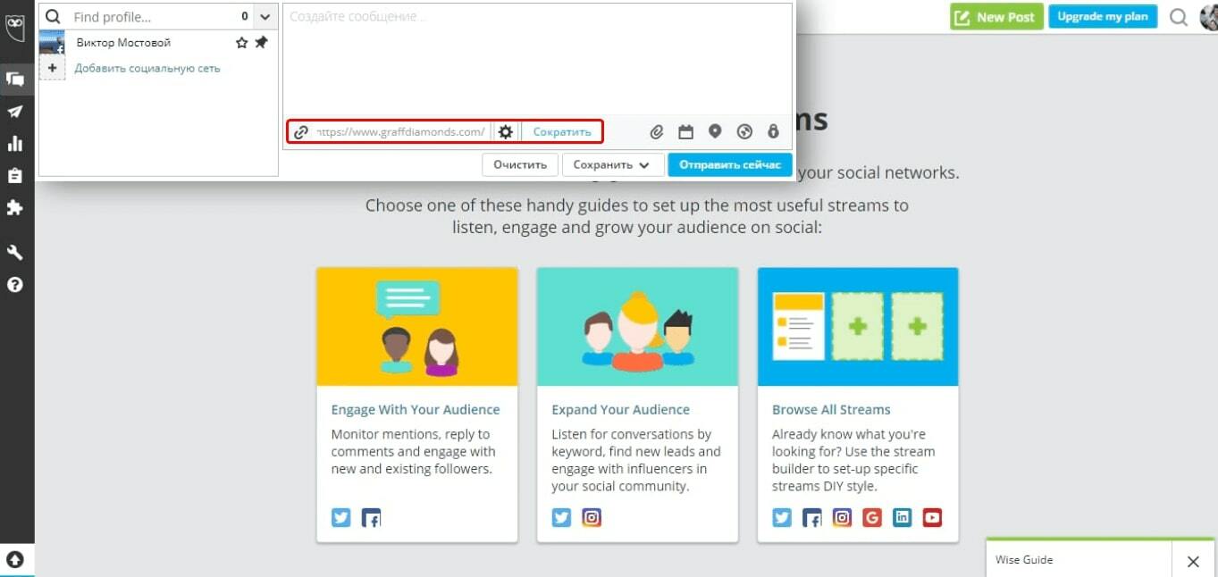 Настройка короткой ссылки в Ow.ly Пример настройки короткой ссылки в Ow.ly