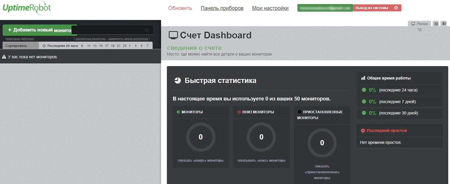 Мониторинг сайта Uptimerobot 
