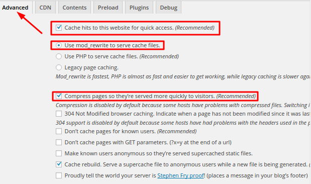 Настройка плагина WP Super Cache