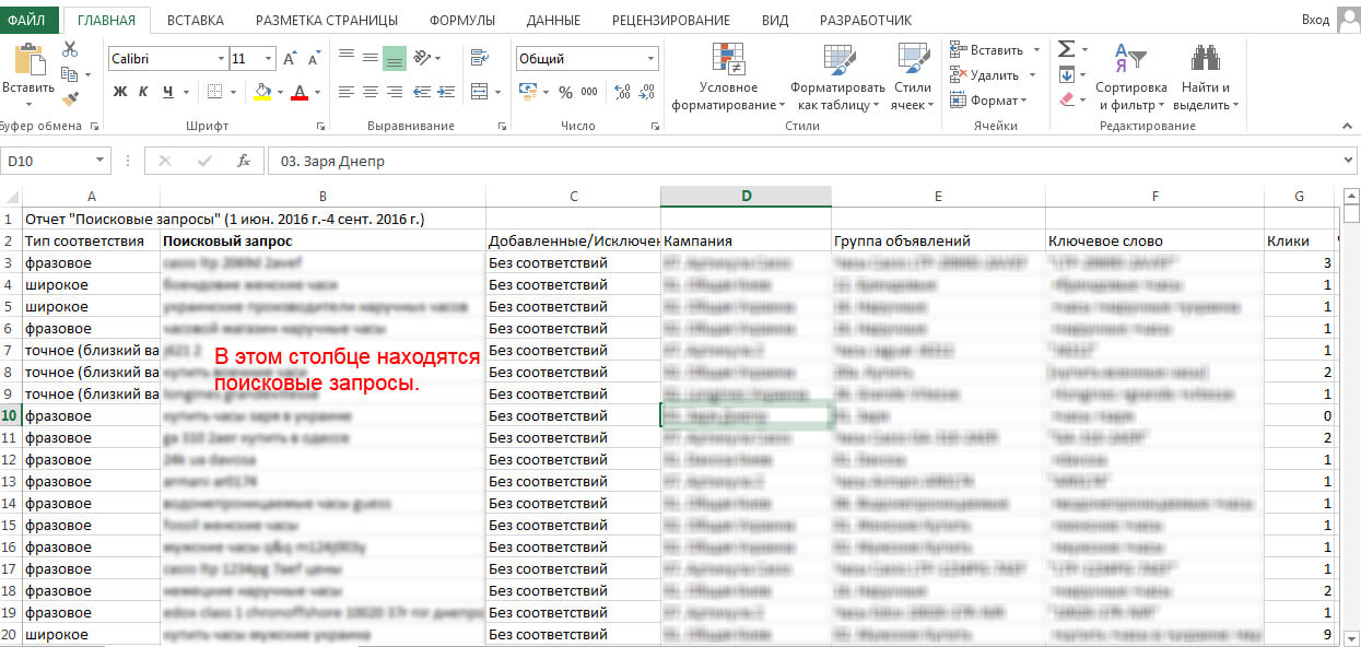 Группировка и сортировка данных из AdWords в Google таблицах или Exel