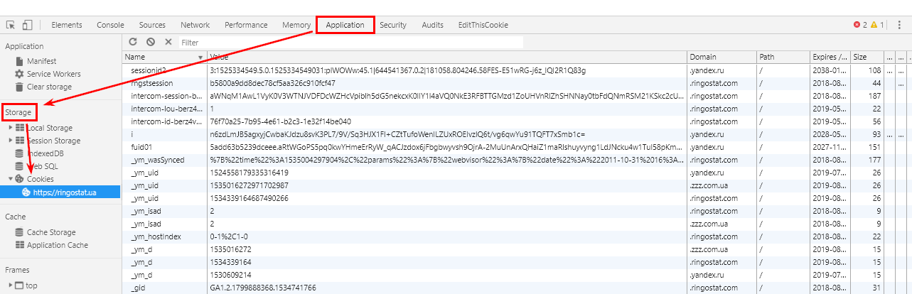 Проверка скрипта в cookies Google Chrome