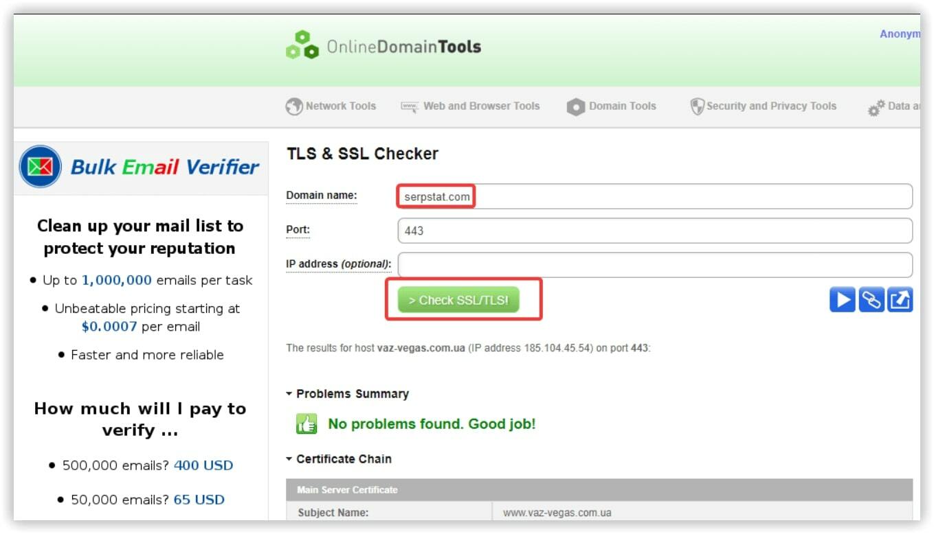 TLS SSL Checker online