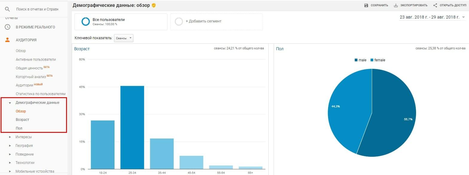 Демографические данные аудитории в Google Analytics