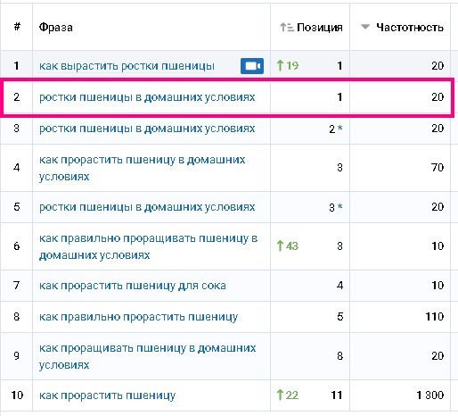 Отчет Serpstat по ключевым фразам