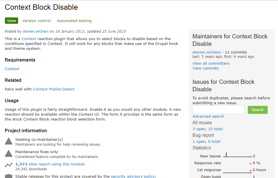 Плагин Context Block Disable для Drupal