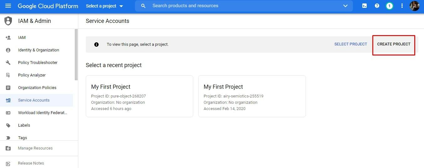 Sozdanie accauta v Google Cloud Platform