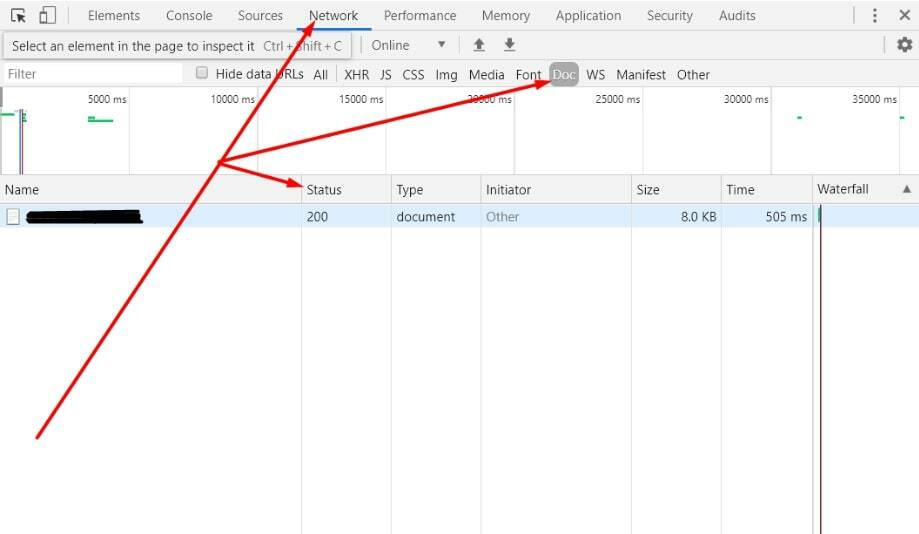 Проверка кода ответа сервера в консоли Google Chrome