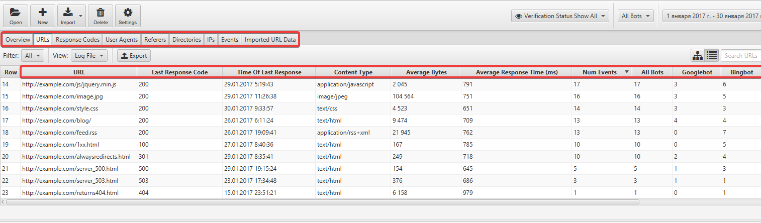 Анализ логов сайта онлайн в Screaming Frog Log File Analyzer