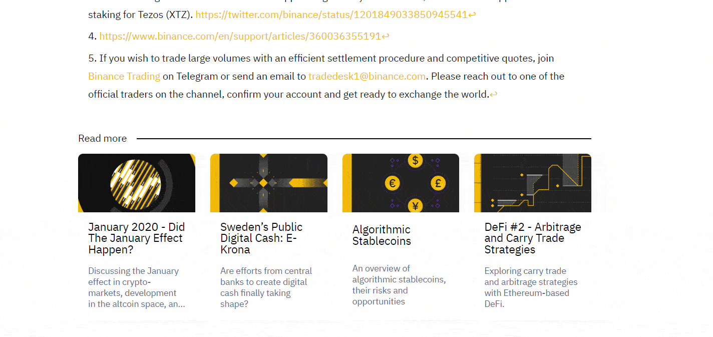 Динамическая перелинковка в разделе исследований блога Binance
