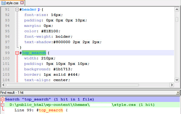 Поиск по styles.css