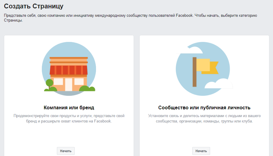 Категории бизнес-страниц в Facebook