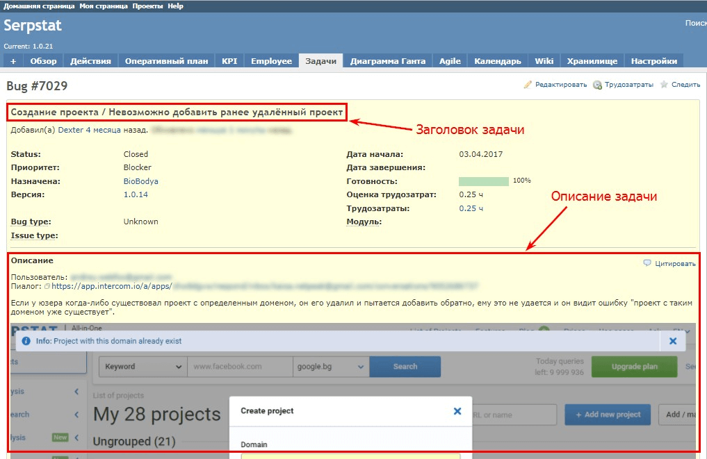 Постановка задачи в Redmine