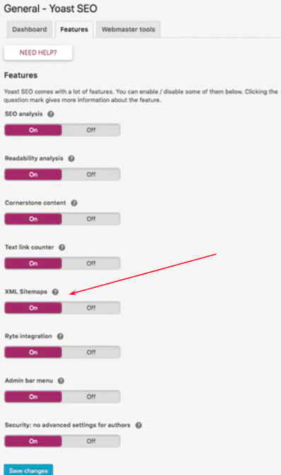 Карта сайта в плагине Yoast SEO