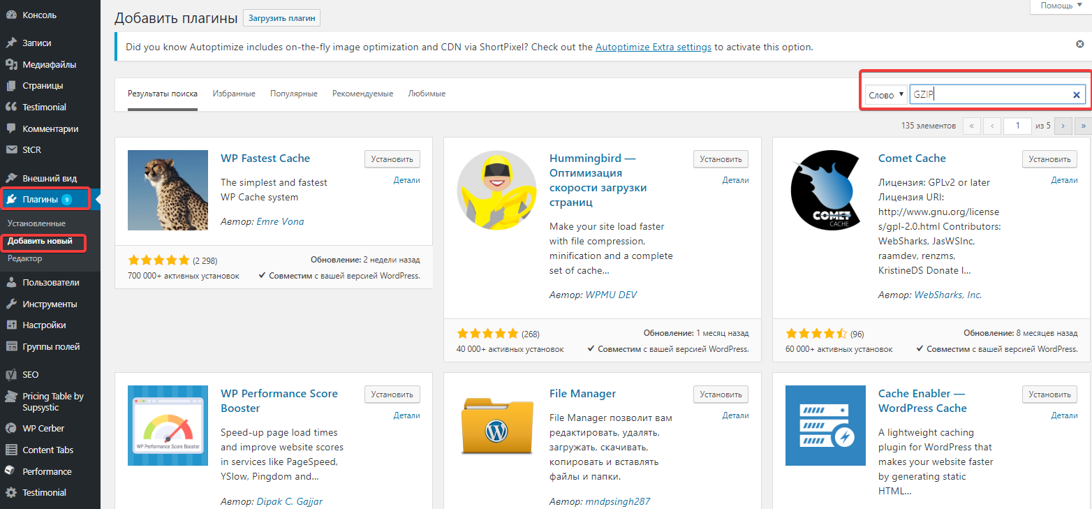 Плагины Gzip в WordPress