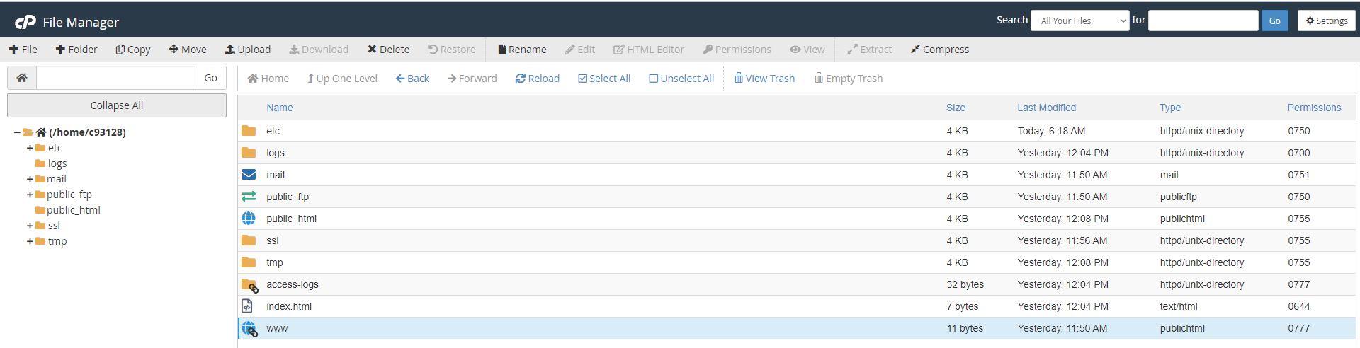 Директория WWW в cPanel