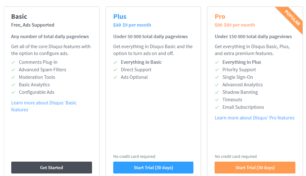 Тарифные планы Disqus