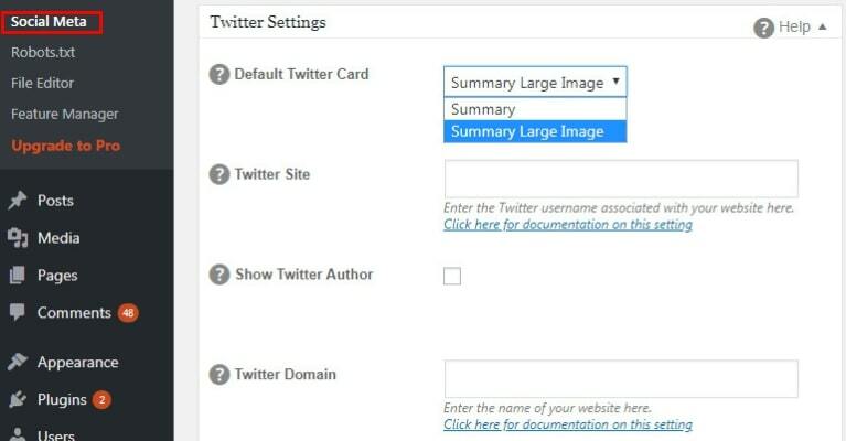 Настройки твиттера в плагине All in One SEO Pack для WordPress