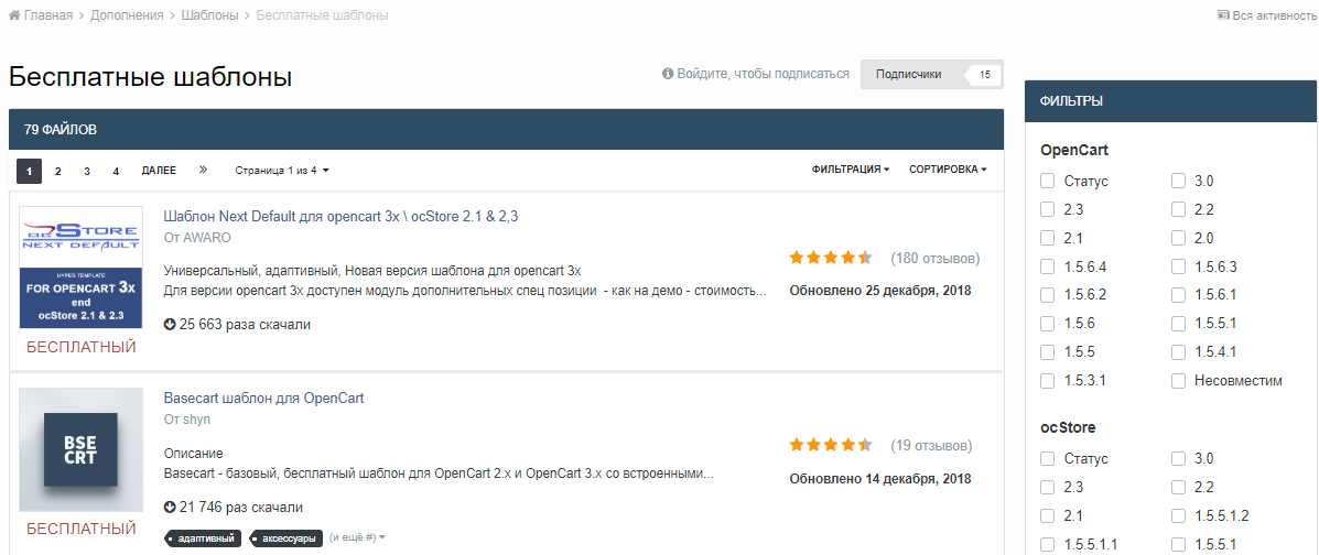 Бесплатные шаблоны OpenCart