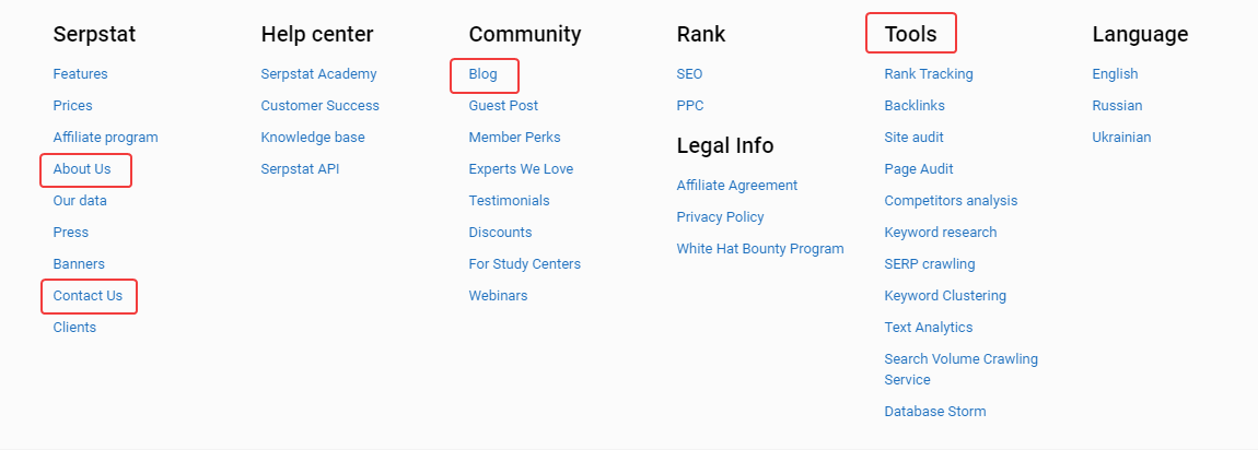 website footer