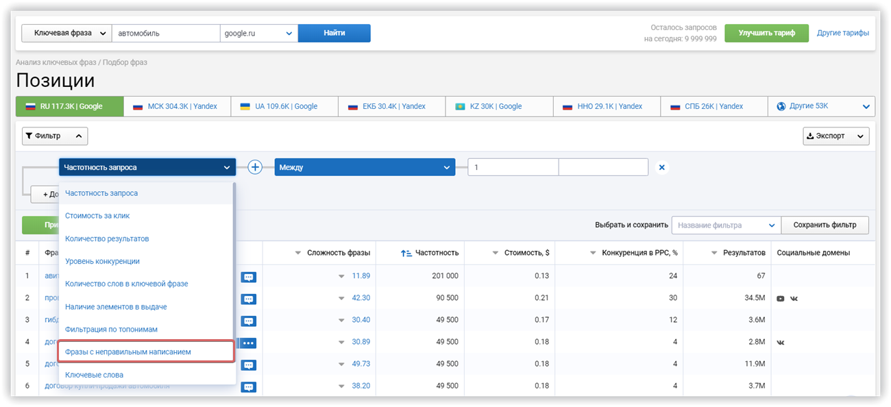 похожие фразы Serpstat