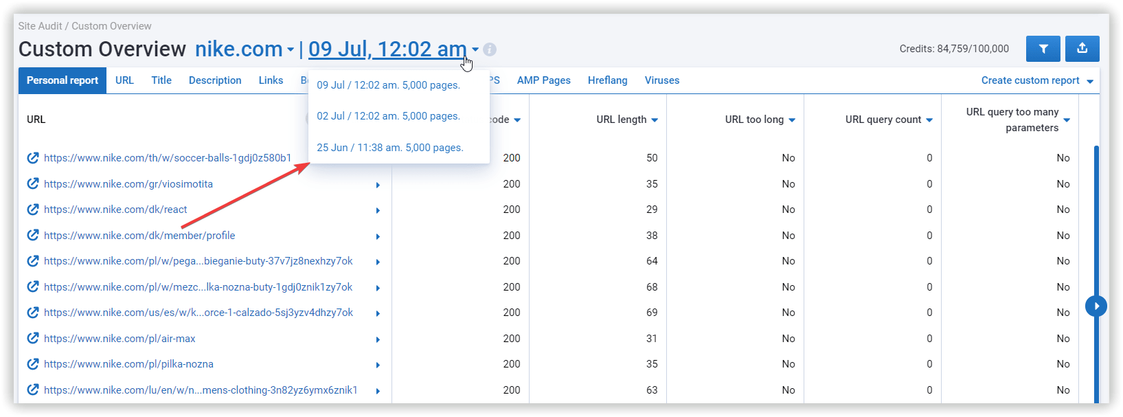 Custom overview report