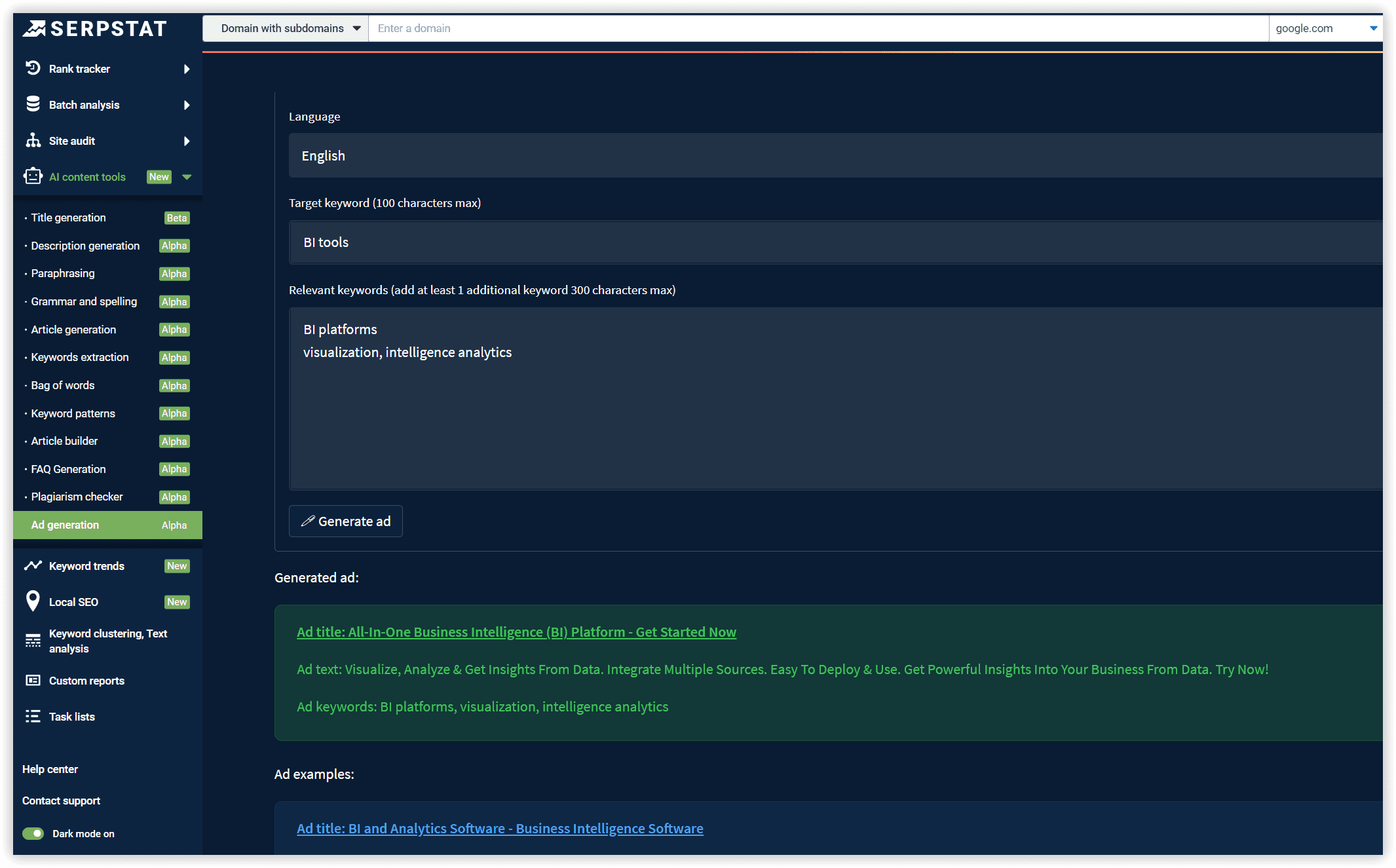 AI content, Serpstat