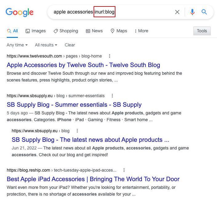 Google attribute 'inurl' 