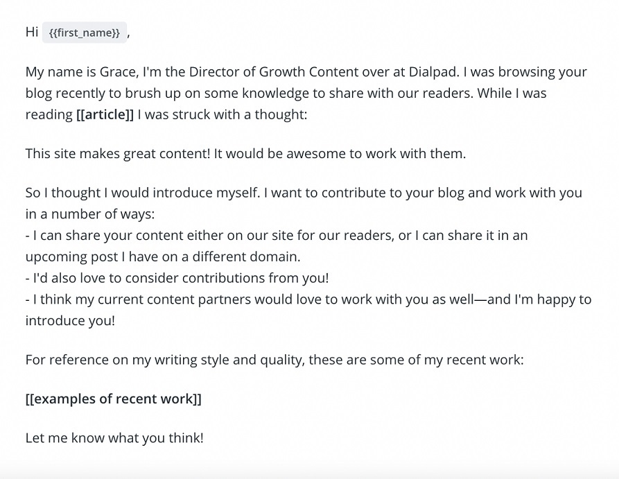 Outreach email template (guest blogging)